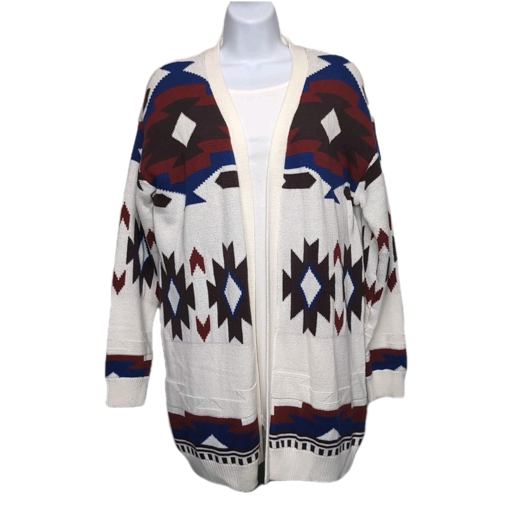 Lucky Brand Southwestern Cardigan Sweater Womens M Aztec Tofu Desert NEW NWT